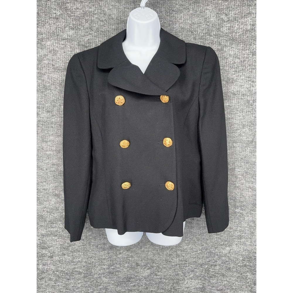 Vintage Pendleton Blazer Womens 14 Black Wool Gold Buttons Lined Made USA Jacket